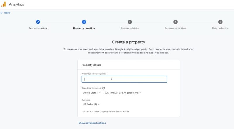 Create a Property - Setting Up GA4